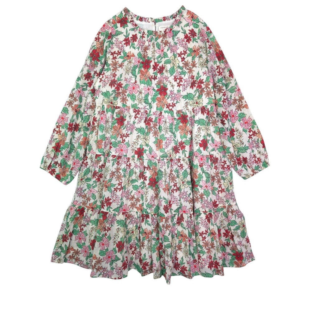 Crewcuts Tiered Dress Girls Size 10 Cotton Floral Poinsettia Lurex Gold Stripe